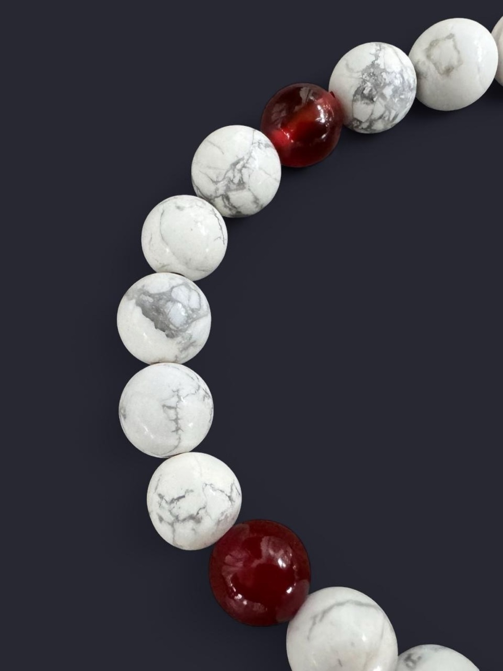 Carnelian Agate & Magnesite Gemstone Bead Bracelet 8mm - Picture 2 of 4